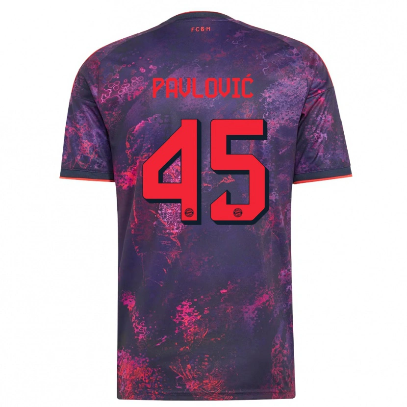 Danxen Donna Maglia Aleksandar Pavlovic #45 Viola Rosso Kit Gara Third 2026/27 Maglietta