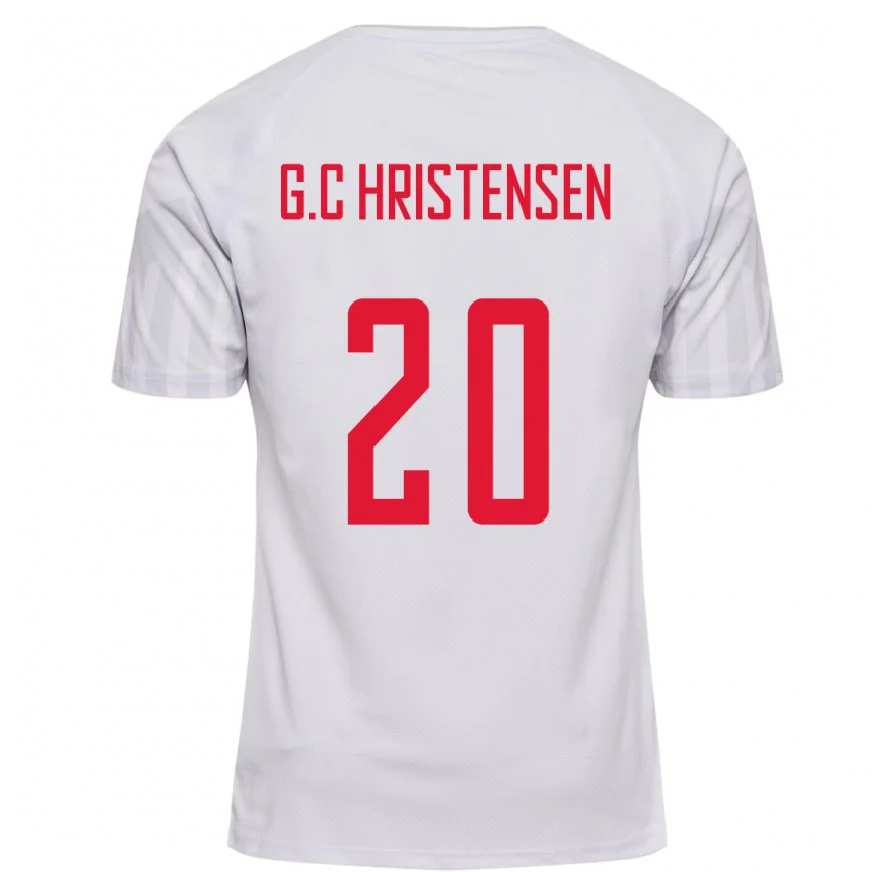 Danxen Bambino Maglia Danimarca Gustav Christensen #20 Bianco Kit Gara Away 22-24 Maglietta