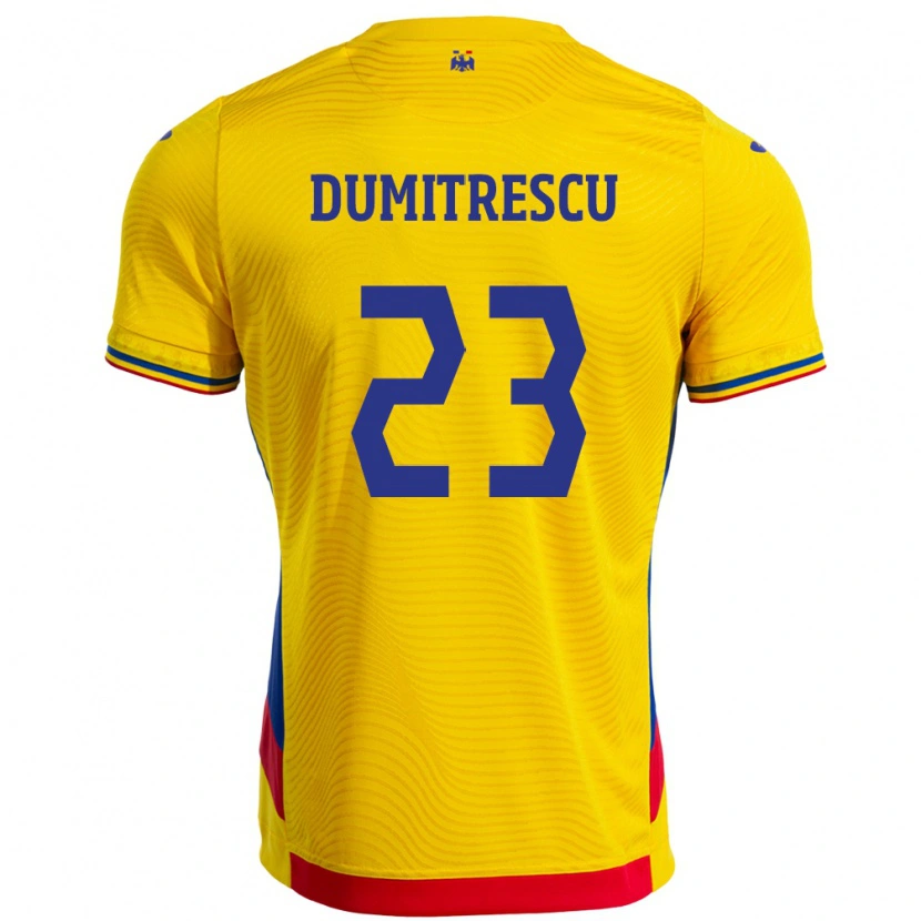 Danxen Bambino Maglia Romania Andres Dumitrescu #23 Giallo Kit Gara Home 24-26 Maglietta