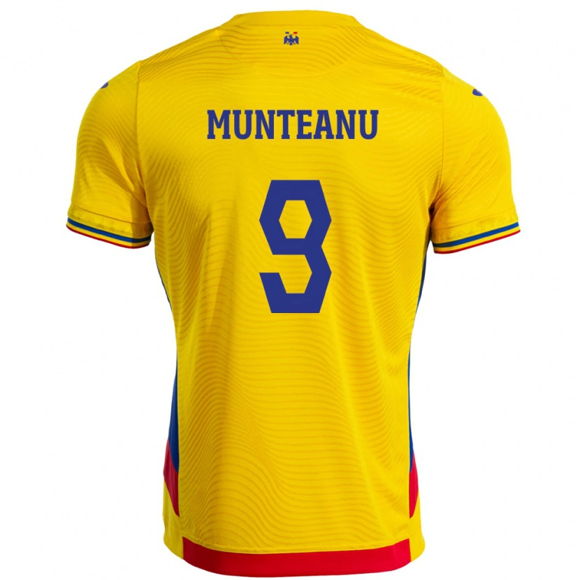 Danxen Bambino Maglia Romania Louis Munteanu #9 Giallo Kit Gara Home 24-26 Maglietta