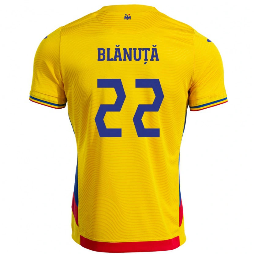 Danxen Bambino Maglia Romania Vladislav Blănuță #22 Giallo Kit Gara Home 24-26 Maglietta
