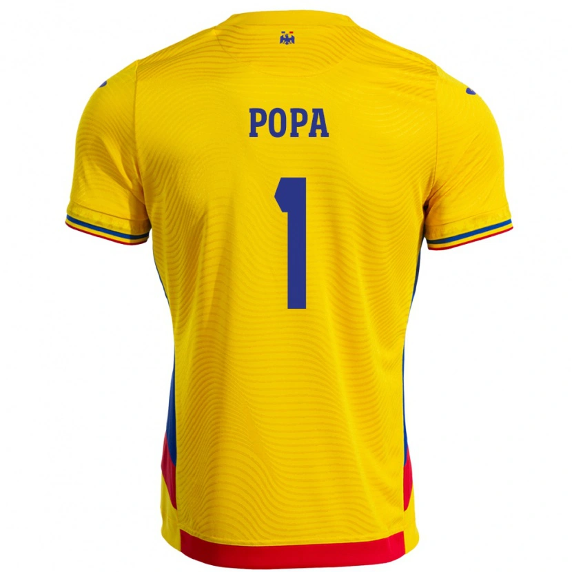 Danxen Bambino Maglia Romania Robert Popa #1 Giallo Kit Gara Home 24-26 Maglietta