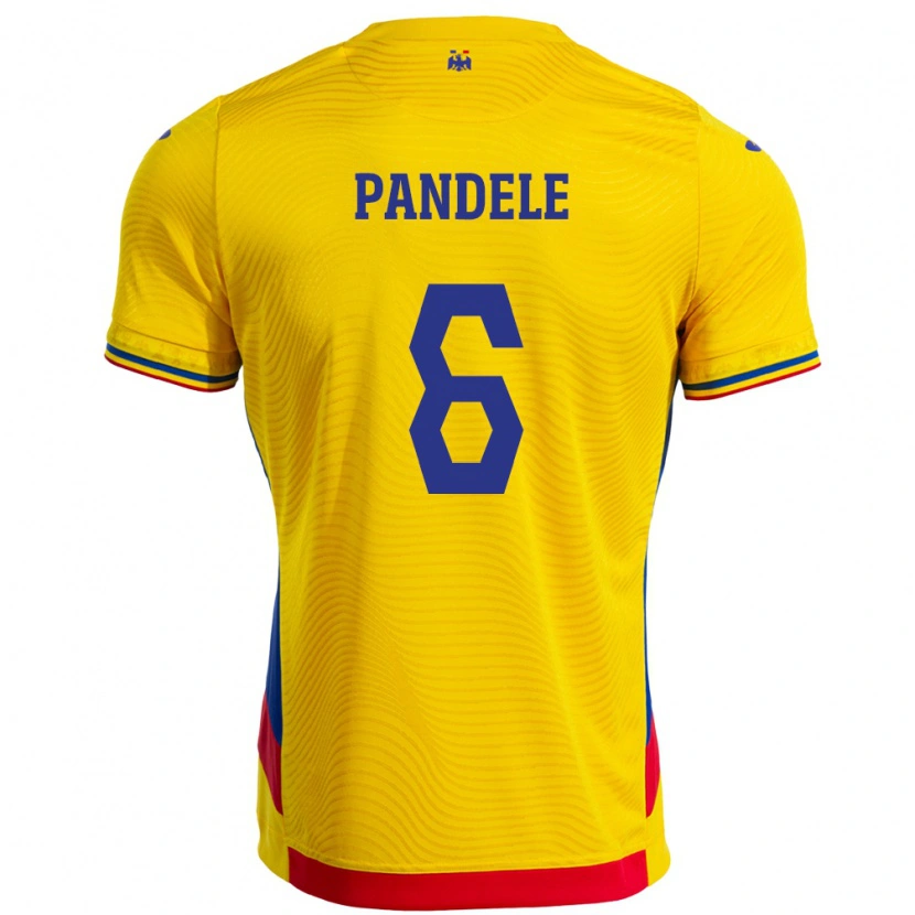 Danxen Bambino Maglia Romania Andrei Pandele #6 Giallo Kit Gara Home 24-26 Maglietta