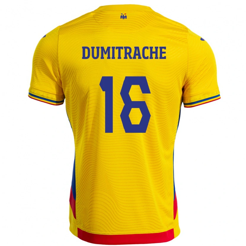 Danxen Bambino Maglia Romania Valentin Dumitrache #16 Giallo Kit Gara Home 24-26 Maglietta