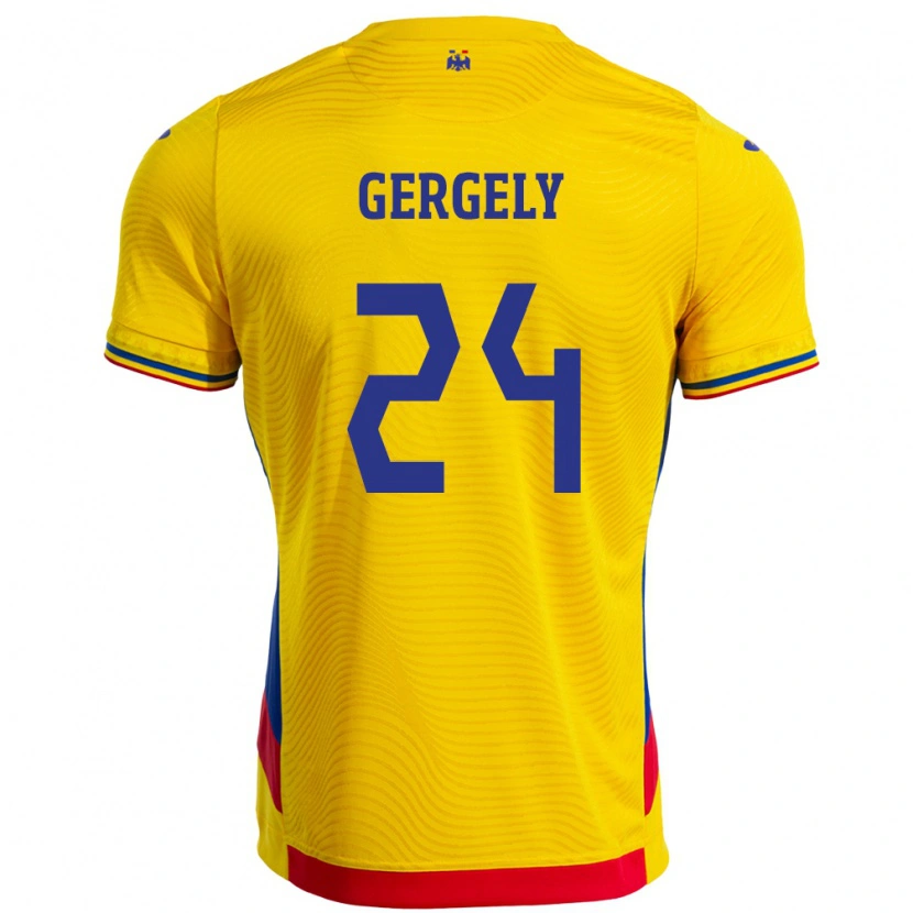 Danxen Bambino Maglia Romania Botond Gergely #24 Giallo Kit Gara Home 24-26 Maglietta