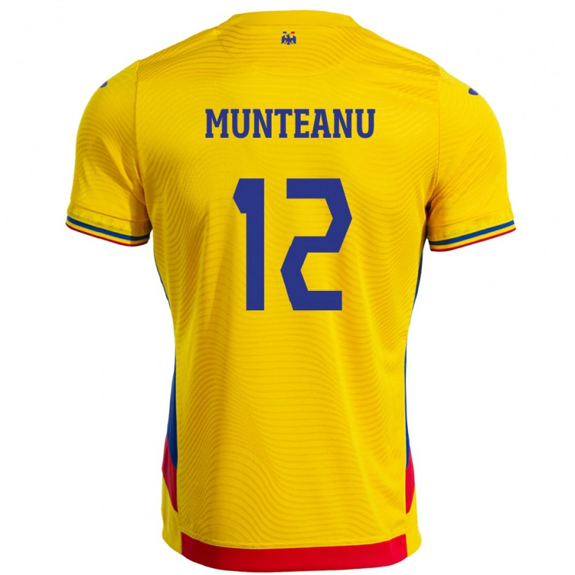 Danxen Bambino Maglia Romania Rafael Munteanu #12 Giallo Kit Gara Home 24-26 Maglietta