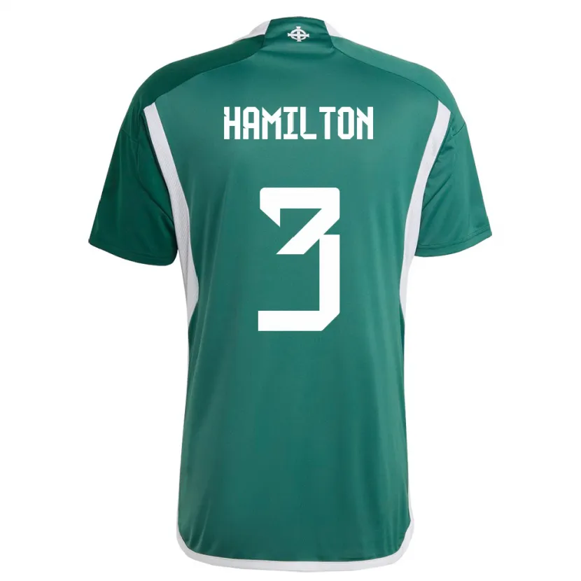 Danxen Bambino Maglia Irlanda Del Nord Brendan Hamilton #3 Verde Kit Gara Home 24-26 Maglietta