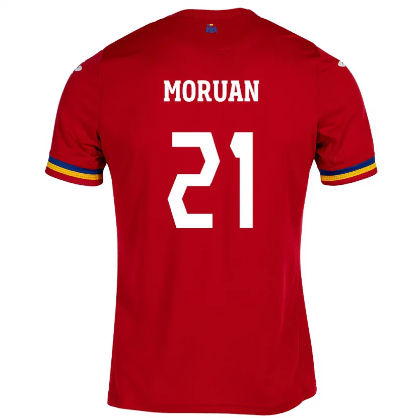 Danxen Bambino Maglia Romania Olimpiu Moruţan #21 Rosso Kit Gara Away 24-26 Maglietta