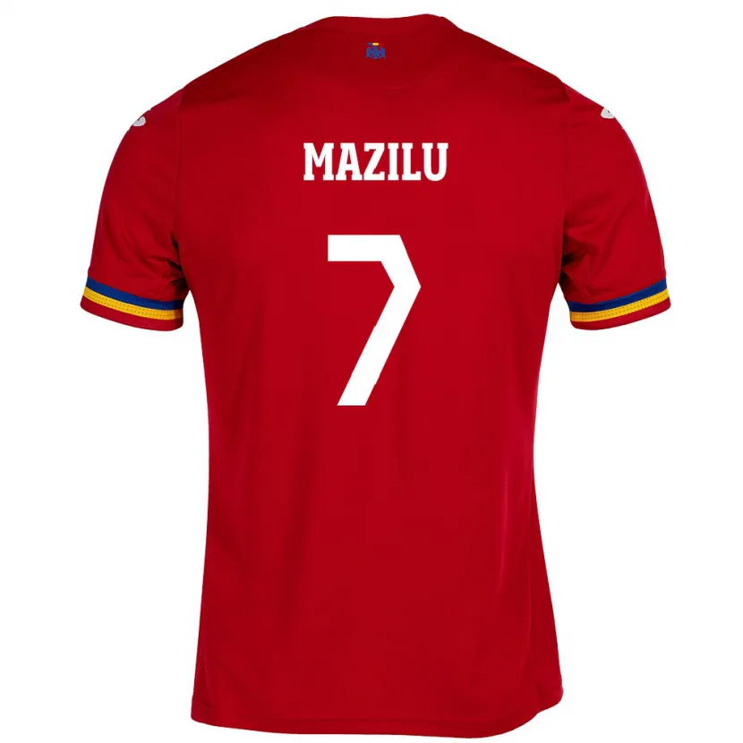 Danxen Bambino Maglia Romania Adrian Mazilu #7 Rosso Kit Gara Away 24-26 Maglietta