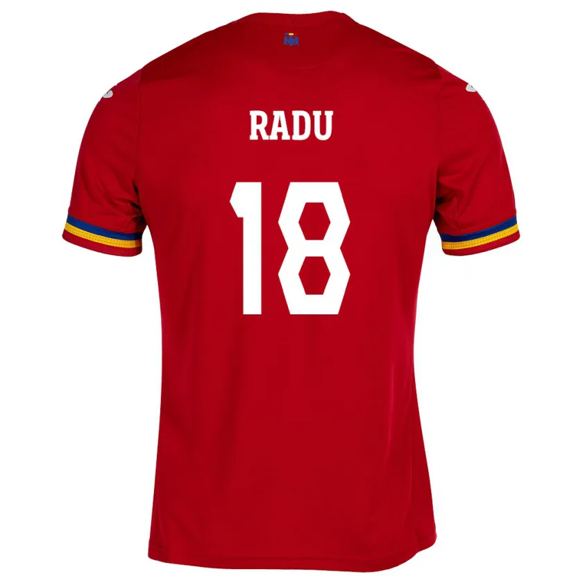 Danxen Bambino Maglia Romania Denis Radu #18 Rosso Kit Gara Away 24-26 Maglietta