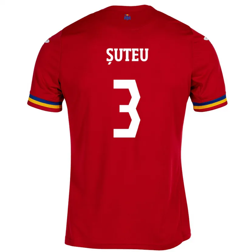 Danxen Bambino Maglia Romania Alexandru Șuteu #3 Rosso Kit Gara Away 24-26 Maglietta