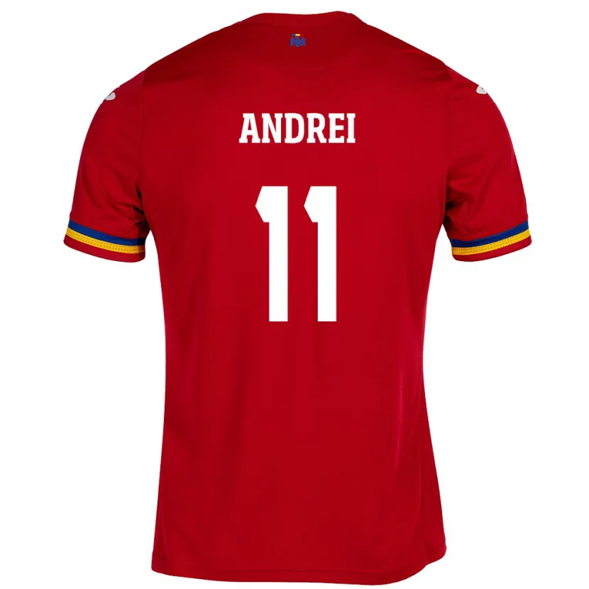 Danxen Bambino Maglia Romania Doru Andrei #11 Rosso Kit Gara Away 24-26 Maglietta