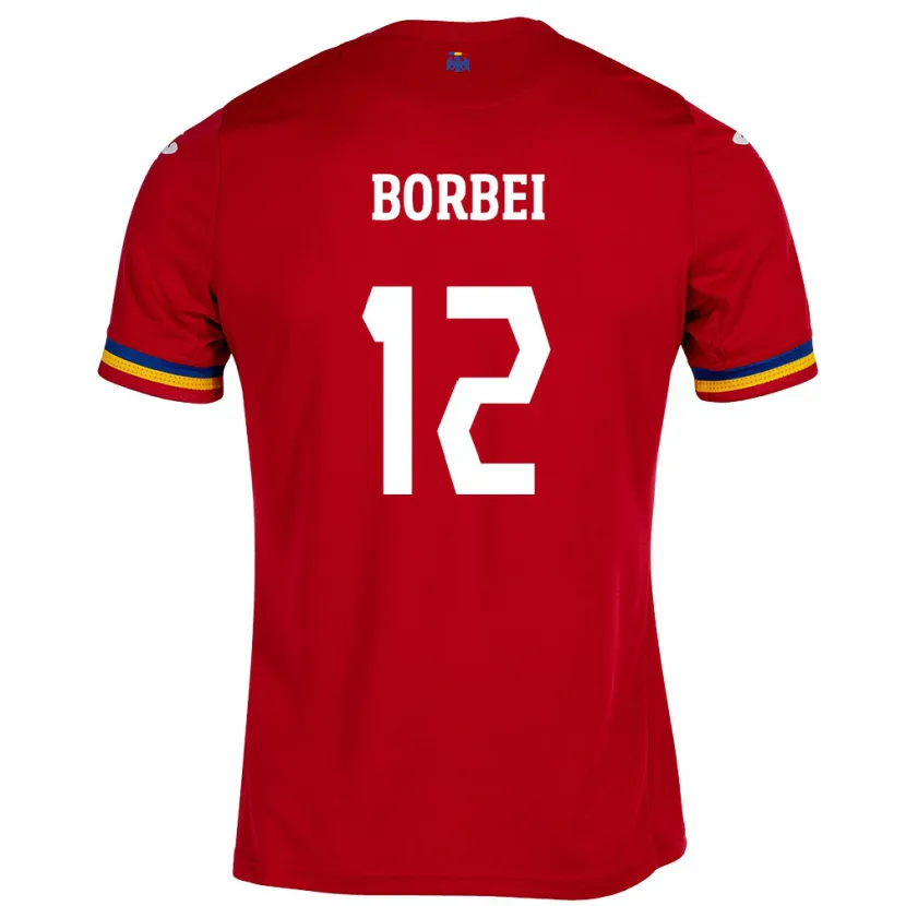 Danxen Bambino Maglia Romania Alexandru Borbei #12 Rosso Kit Gara Away 24-26 Maglietta