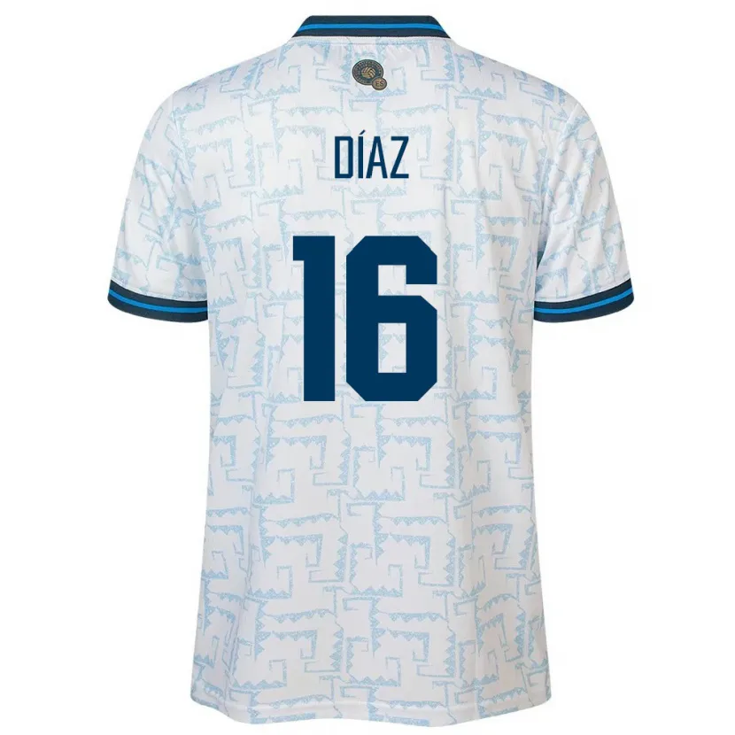 Danxen Bambino Maglia El Salvador Wilber Díaz #16 Bianco Kit Gara Away 24-26 Maglietta