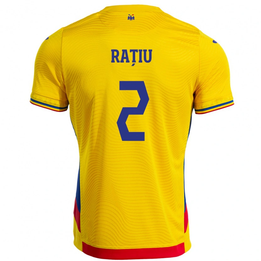 Danxen Uomo Maglia Romania Andrei Rațiu #2 Giallo Kit Gara Home 24-26 Maglietta