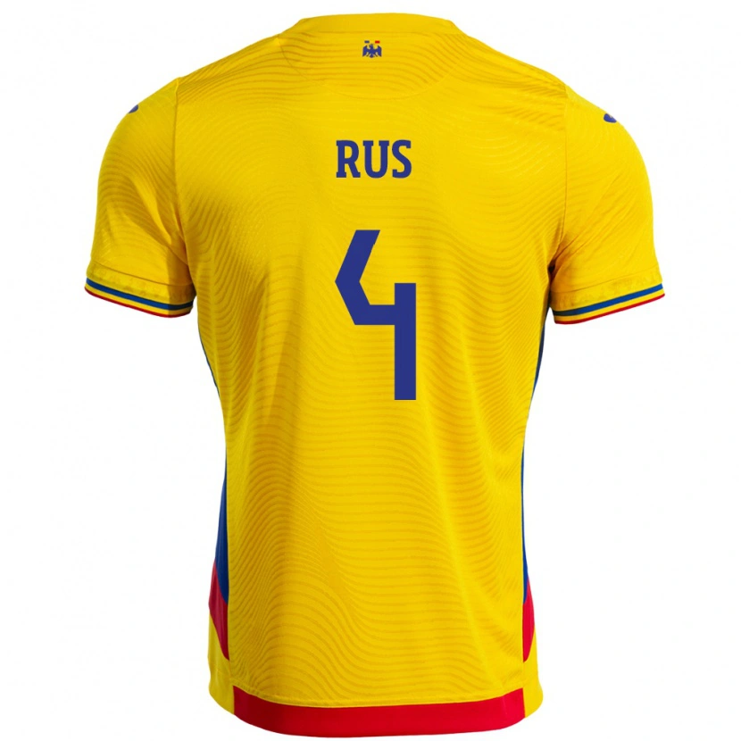 Danxen Uomo Maglia Romania Adrian Rus #4 Giallo Kit Gara Home 24-26 Maglietta