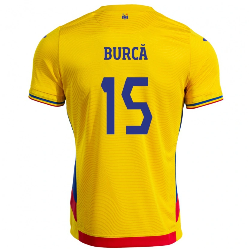 Danxen Uomo Maglia Romania Andrei Burcă #15 Giallo Kit Gara Home 24-26 Maglietta