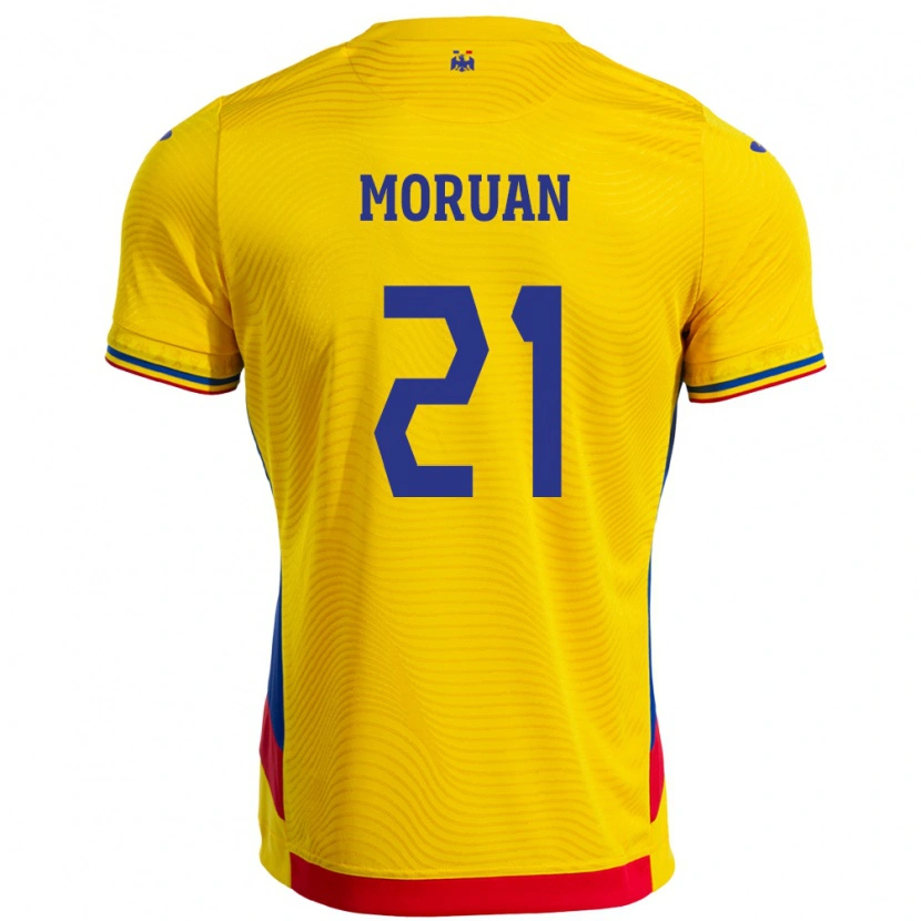 Danxen Uomo Maglia Romania Olimpiu Moruţan #21 Giallo Kit Gara Home 24-26 Maglietta