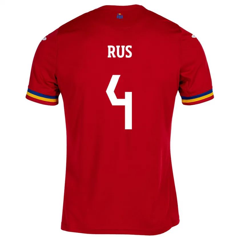 Danxen Uomo Maglia Romania Adrian Rus #4 Rosso Kit Gara Away 24-26 Maglietta