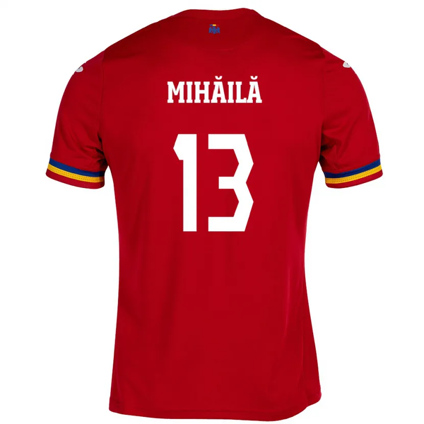 Danxen Uomo Maglia Romania Valentin Mihăilă #13 Rosso Kit Gara Away 24-26 Maglietta