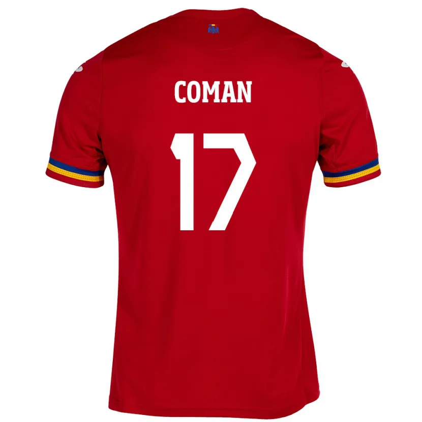 Danxen Uomo Maglia Romania Florinel Coman #17 Rosso Kit Gara Away 24-26 Maglietta