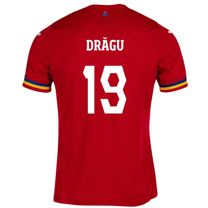 Danxen Uomo Maglia Romania Denis Drăguş #19 Rosso Kit Gara Away 24-26 Maglietta