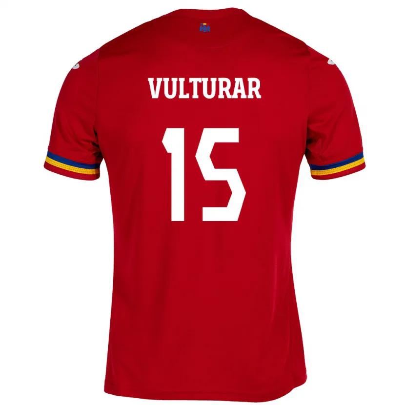 Danxen Uomo Maglia Romania Cătălin Vulturar #15 Rosso Kit Gara Away 24-26 Maglietta