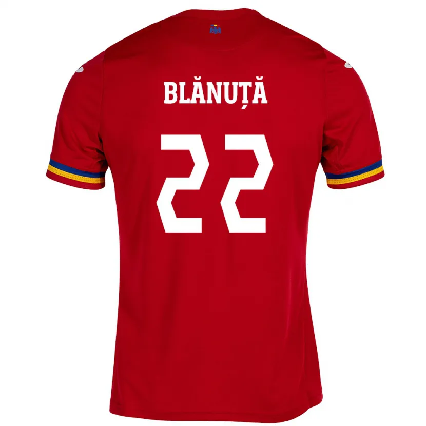 Danxen Uomo Maglia Romania Vladislav Blănuță #22 Rosso Kit Gara Away 24-26 Maglietta