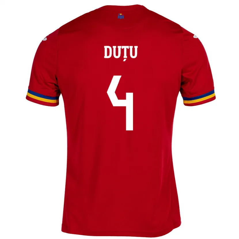 Danxen Uomo Maglia Romania Ștefan Duțu #4 Rosso Kit Gara Away 24-26 Maglietta