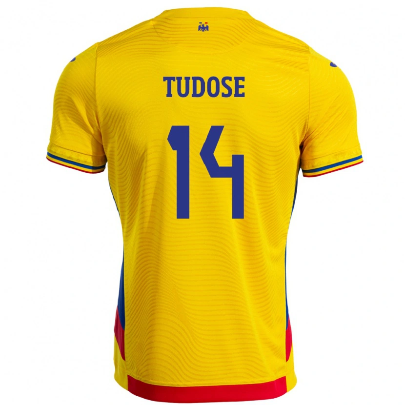 Danxen Donna Maglia Romania Mario Tudose #14 Giallo Kit Gara Home 24-26 Maglietta