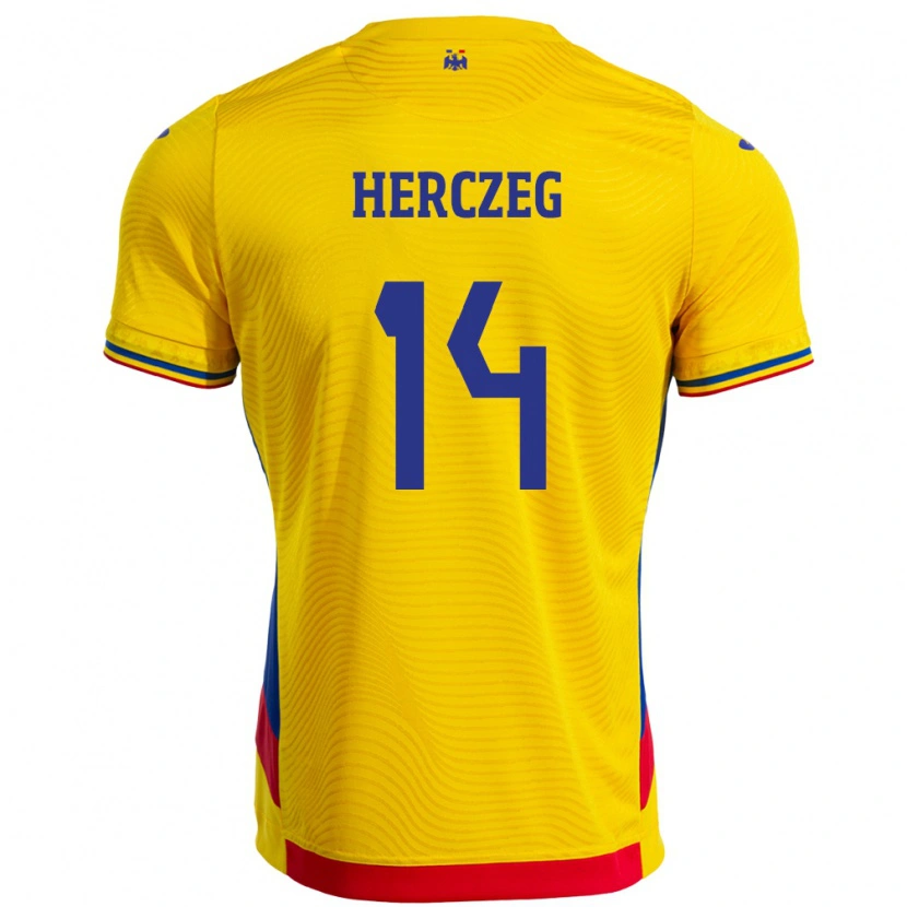 Danxen Donna Maglia Romania Andrea Herczeg #14 Giallo Kit Gara Home 24-26 Maglietta