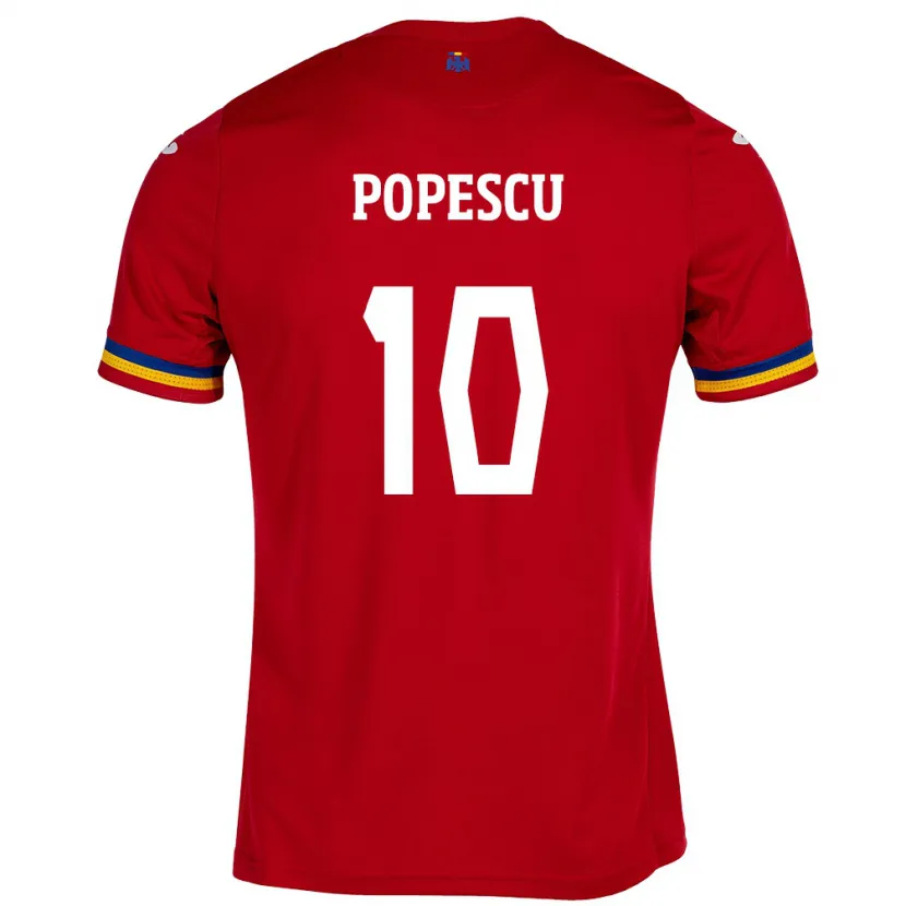 Danxen Donna Maglia Romania Octavian Popescu #10 Rosso Kit Gara Away 24-26 Maglietta