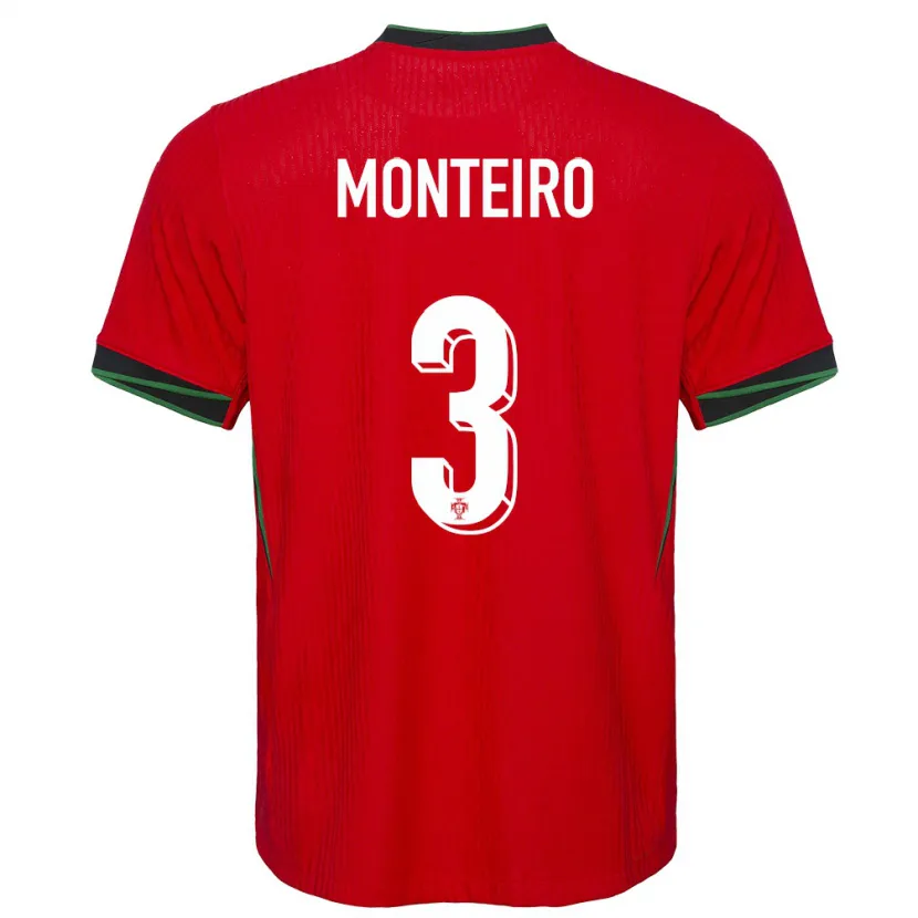Danxen Bambino Maglia Portogallo Diogo Monteiro #3 Rosso Kit Gara Home 24-26 Maglietta