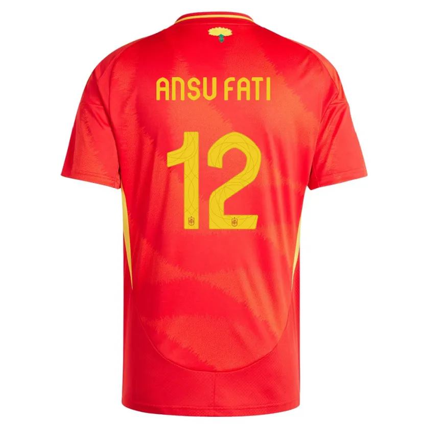Danxen Bambino Maglia Spagna Ansu Fati #12 Rosso Kit Gara Home 24-26 Maglietta