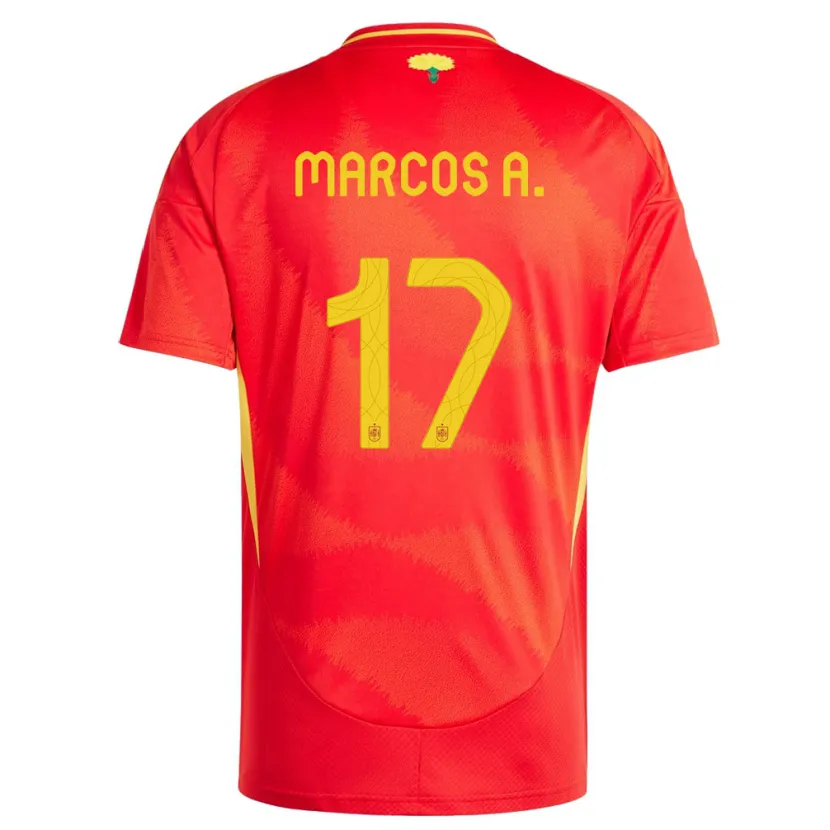 Danxen Bambino Maglia Spagna Marcos Alonso #17 Rosso Kit Gara Home 24-26 Maglietta