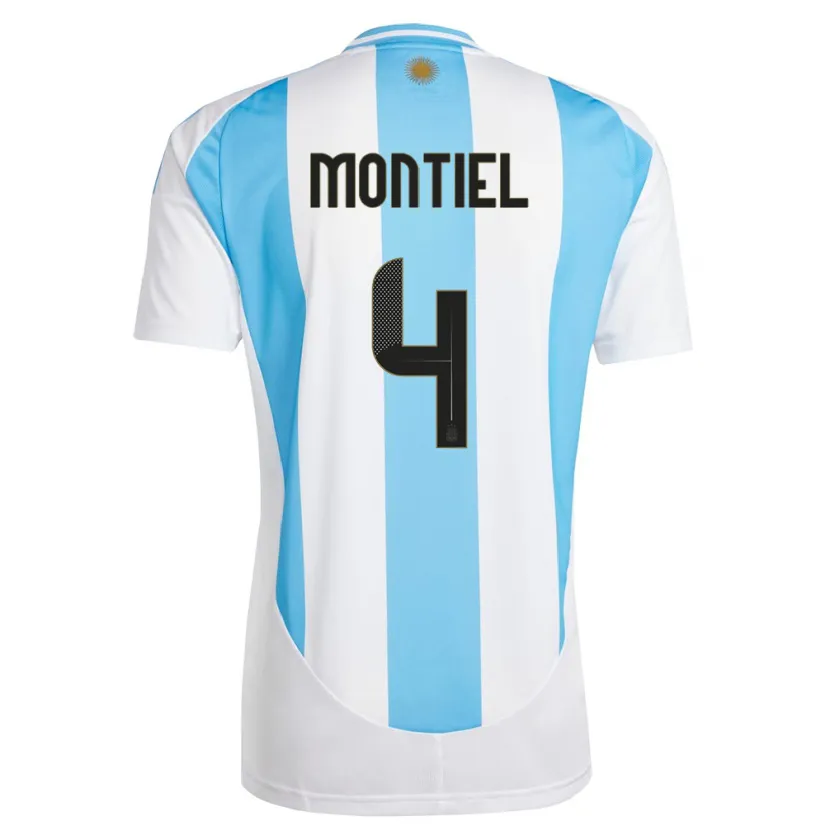 Danxen Bambino Maglia Argentina Gonzalo Montiel #4 Bianco Blu Kit Gara Home 24-26 Maglietta