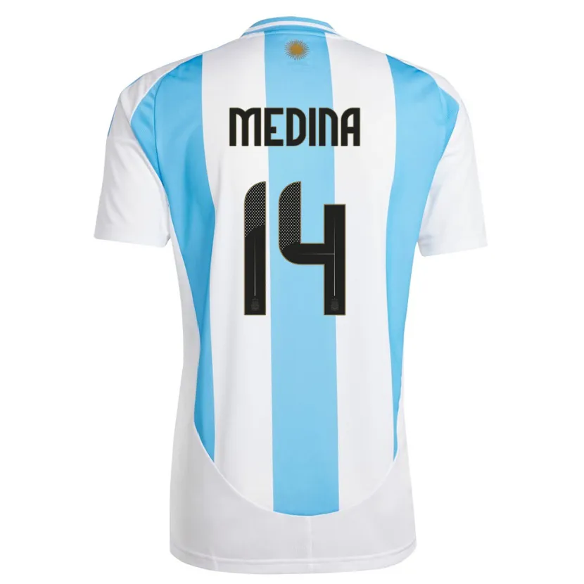 Danxen Bambino Maglia Argentina Facundo Medina #14 Bianco Blu Kit Gara Home 24-26 Maglietta