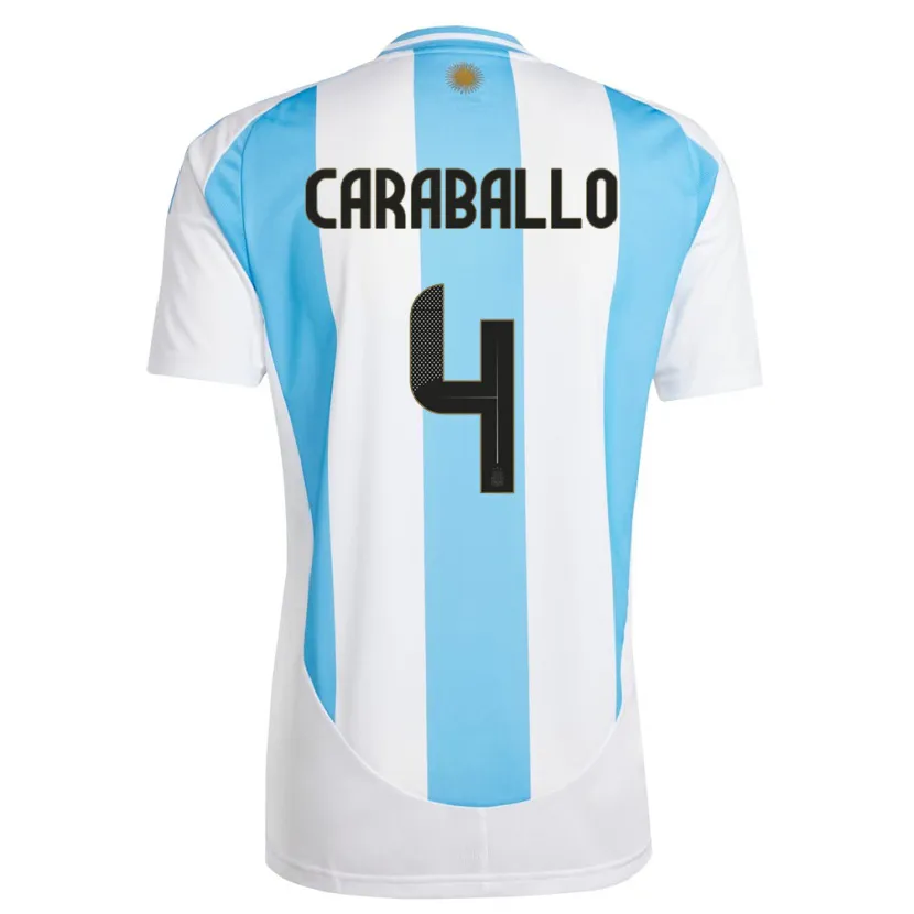 Danxen Bambino Maglia Argentina Brian Caraballo #4 Bianco Blu Kit Gara Home 24-26 Maglietta