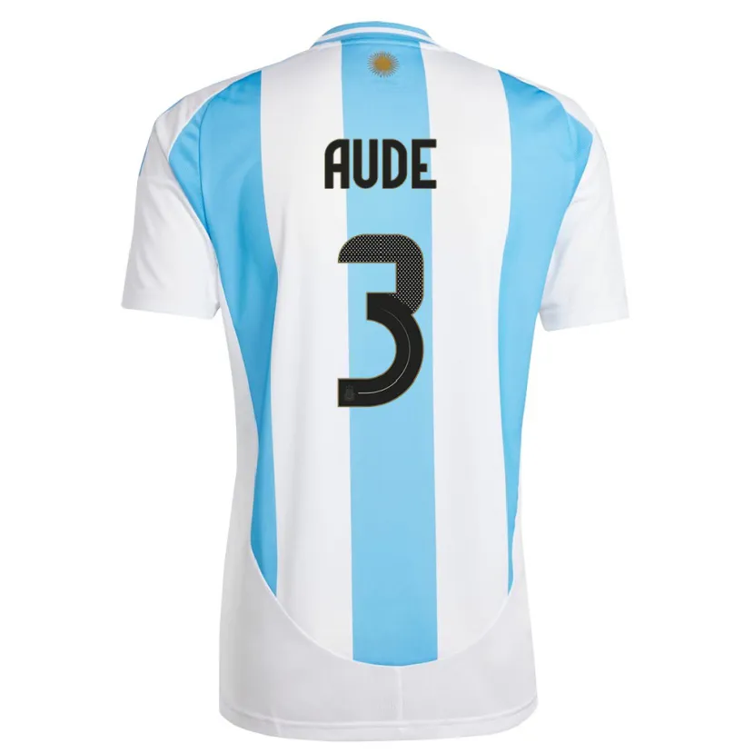 Danxen Bambino Maglia Argentina Julian Aude #3 Bianco Blu Kit Gara Home 24-26 Maglietta