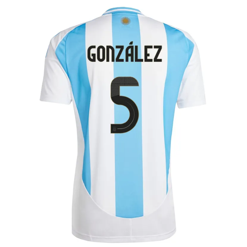 Danxen Bambino Maglia Argentina Maximiliano Gonzalez #5 Bianco Blu Kit Gara Home 24-26 Maglietta
