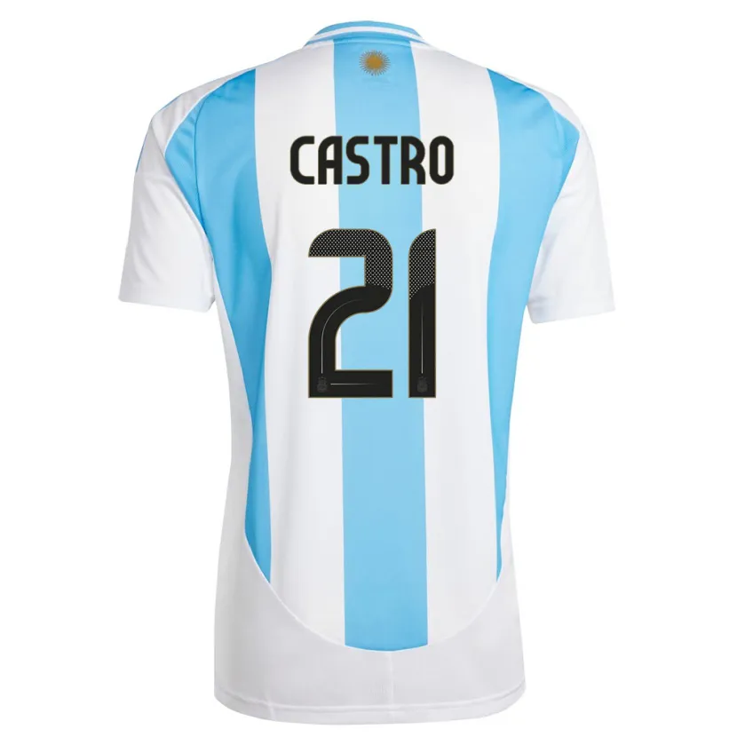 Danxen Bambino Maglia Argentina Santiago Castro #21 Bianco Blu Kit Gara Home 24-26 Maglietta