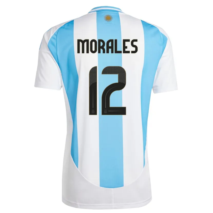 Danxen Bambino Maglia Argentina Lautaro Morales #12 Bianco Blu Kit Gara Home 24-26 Maglietta