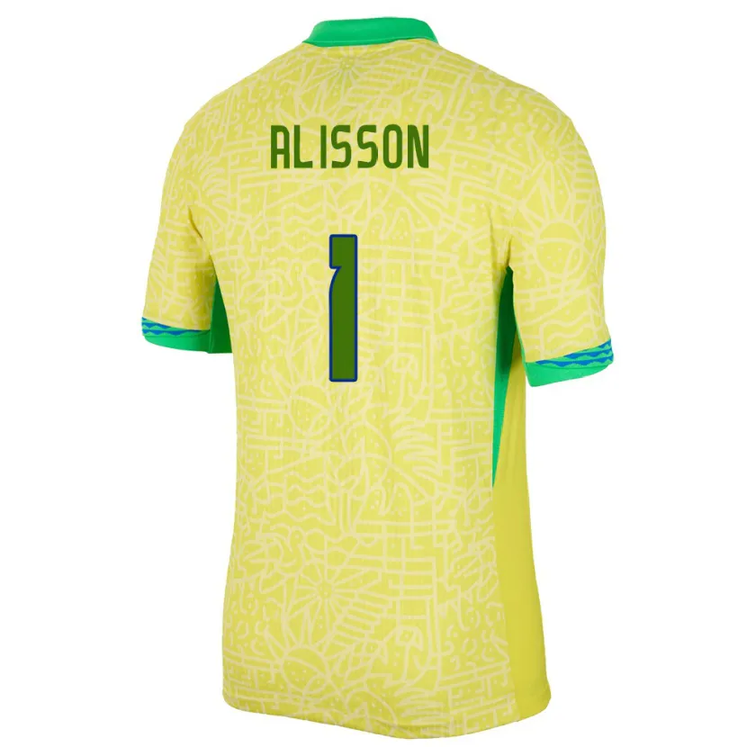 Danxen Bambino Maglia Brasile Alisson #1 Giallo Kit Gara Home 24-26 Maglietta
