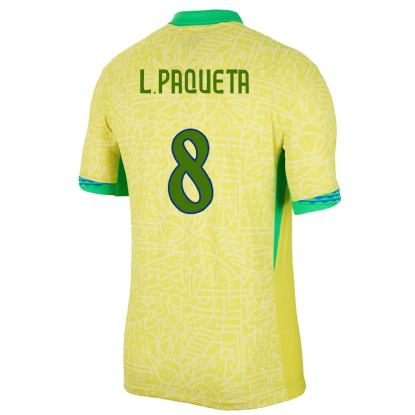 Danxen Bambino Maglia Brasile Lucas Paqueta #8 Giallo Kit Gara Home 24-26 Maglietta