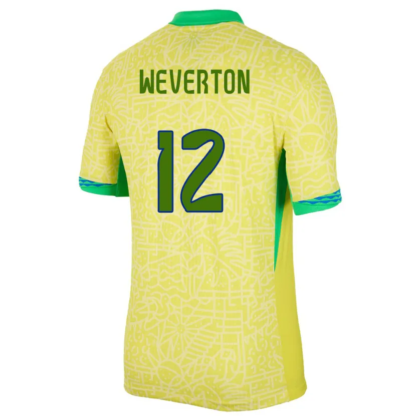 Danxen Bambino Maglia Brasile Weverton #12 Giallo Kit Gara Home 24-26 Maglietta