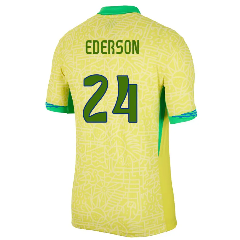 Danxen Bambino Maglia Brasile Ederson #24 Giallo Kit Gara Home 24-26 Maglietta