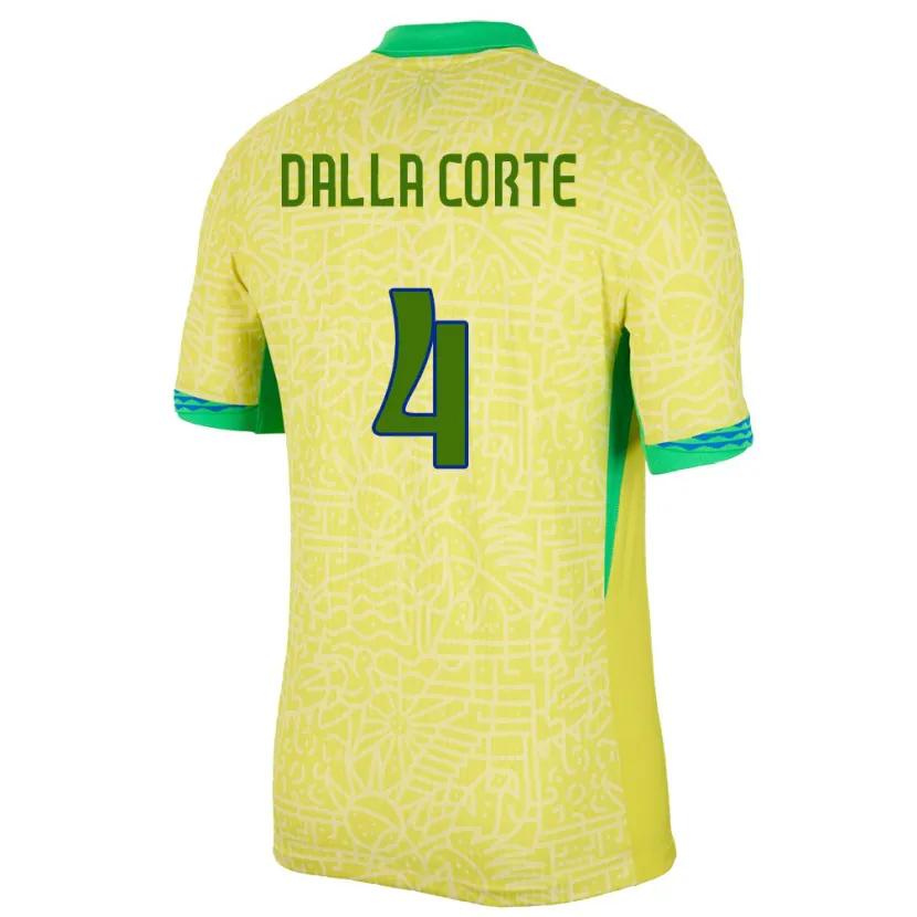 Danxen Bambino Maglia Brasile Joao Dalla Corte #4 Giallo Kit Gara Home 24-26 Maglietta