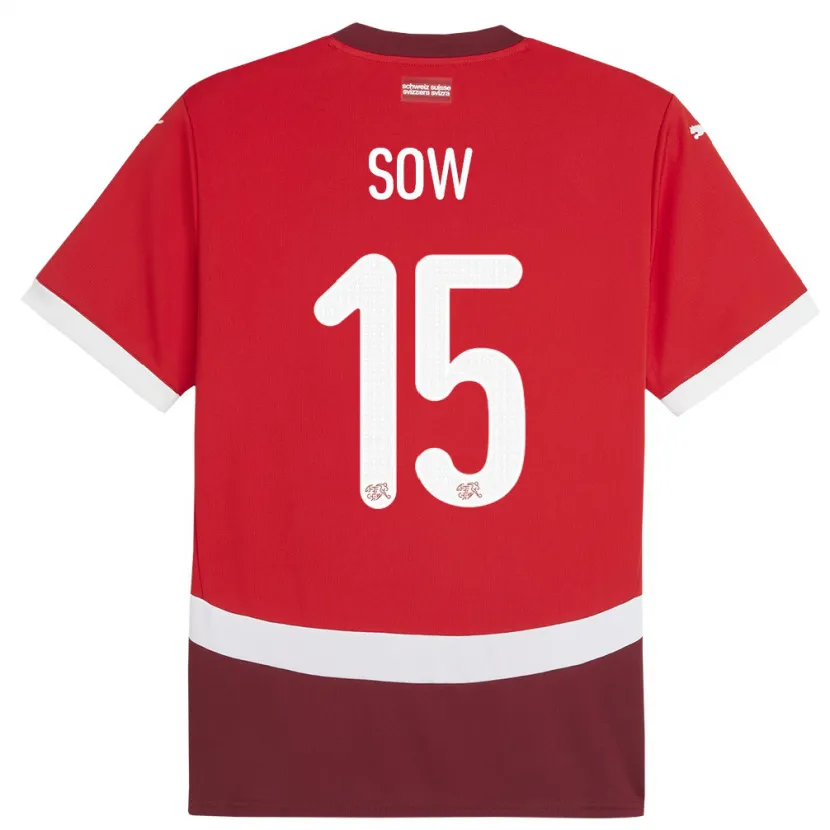 Danxen Bambino Maglia Svizzera Djibril Sow #15 Rosso Kit Gara Home 24-26 Maglietta