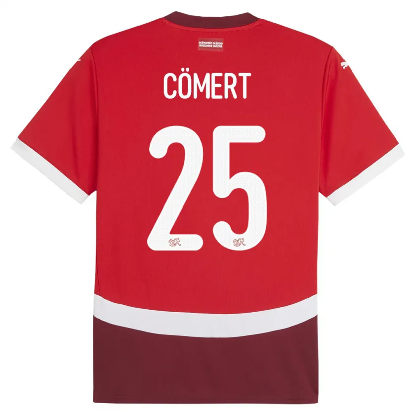 Danxen Bambino Maglia Svizzera Eray Comert #25 Rosso Kit Gara Home 24-26 Maglietta