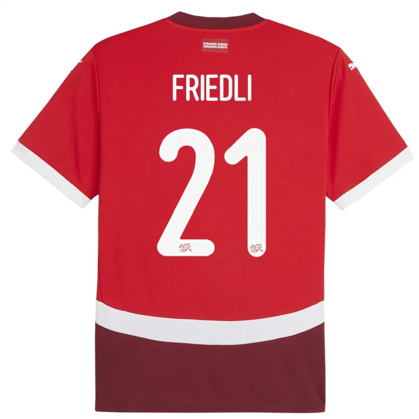 Danxen Bambino Maglia Svizzera Seraina Friedli #21 Rosso Kit Gara Home 24-26 Maglietta